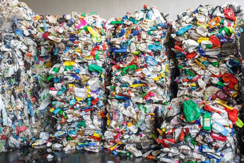 plastic scrap compressed for recycling