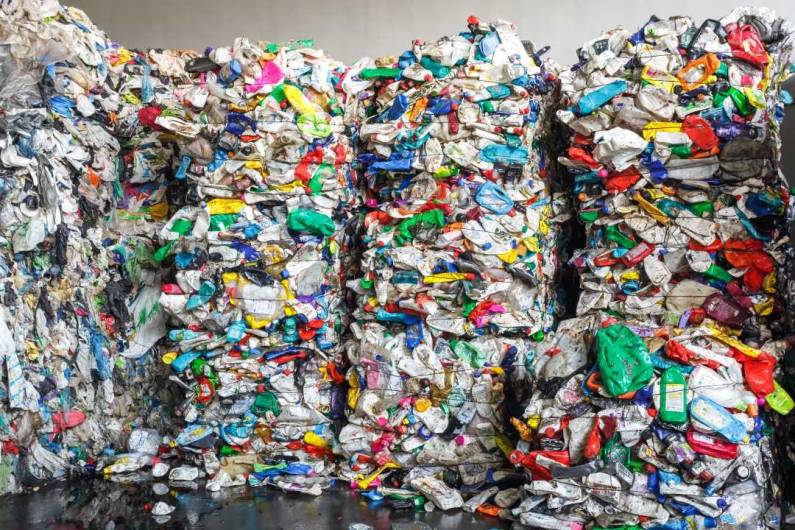 plastic scrap compressed for recycling