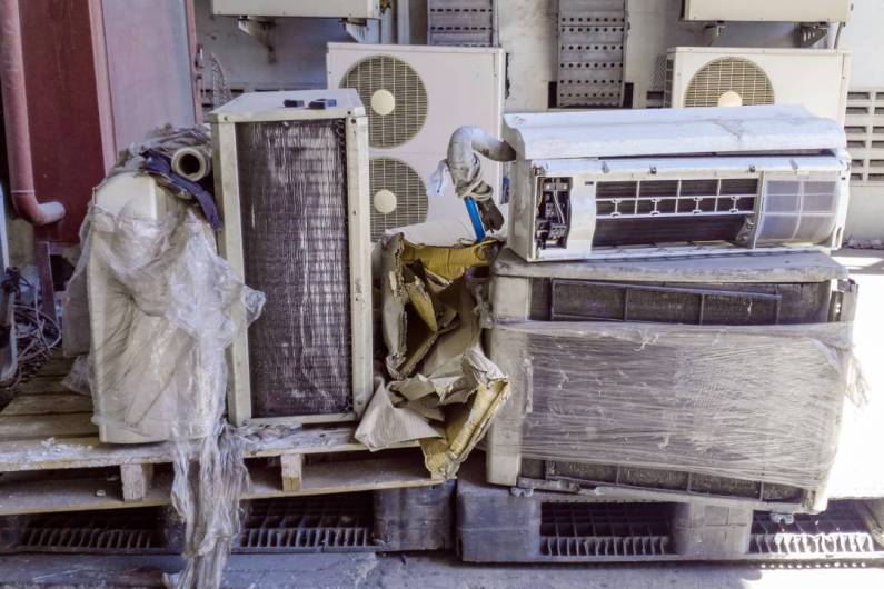 split ac scrap outside the office for disposal
