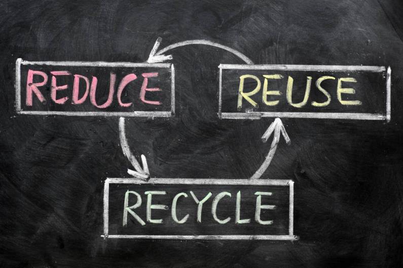 reduce, reuse, recycle written on black board