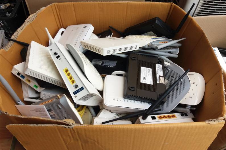 used wifi routers in the cardboard box